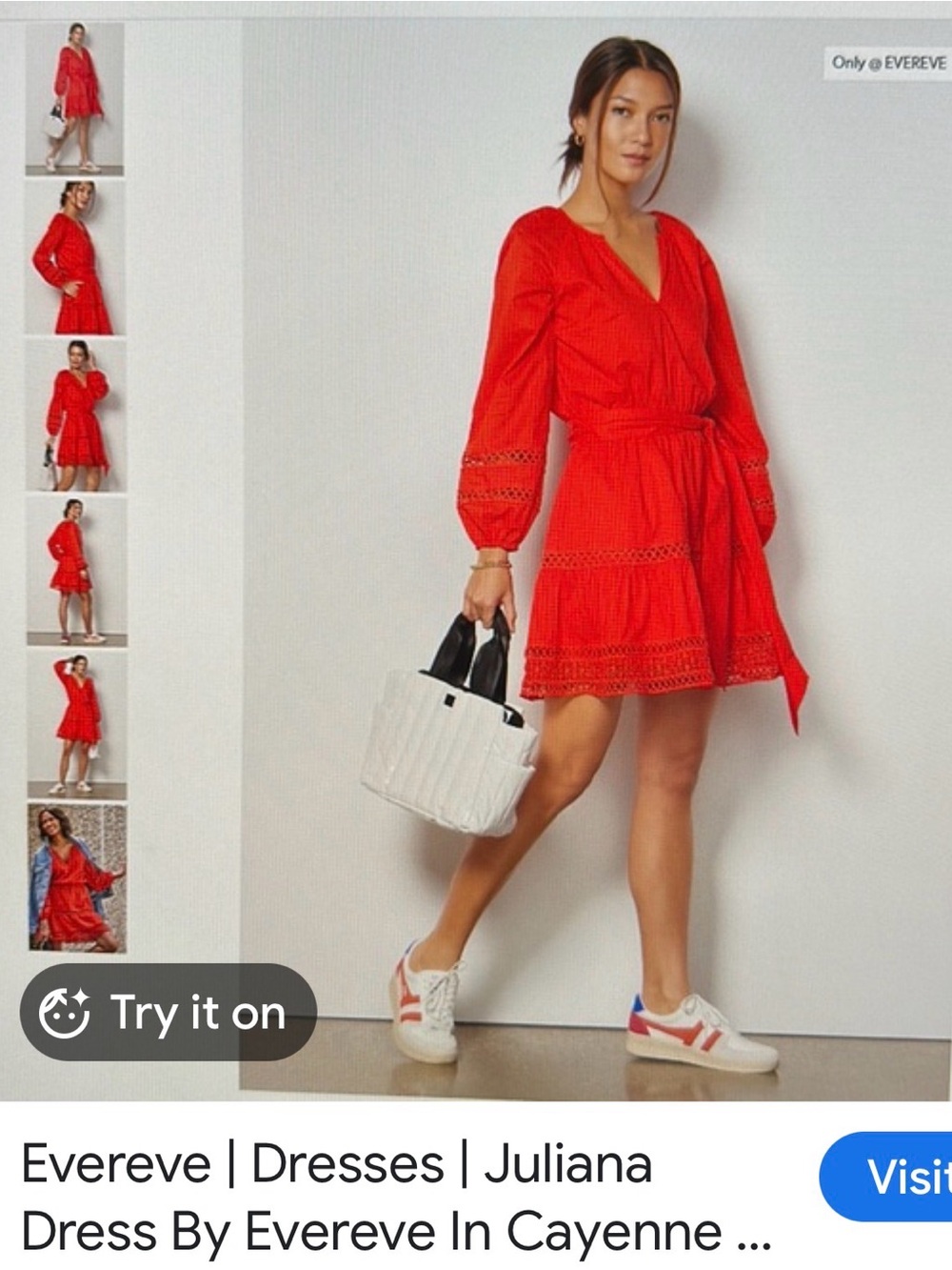 Evereve Cayenne Red V-Neck Long-Sleeve Tie-Waist Dress